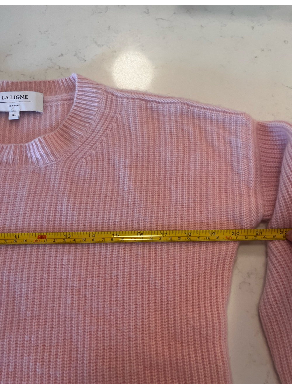 La Ligne Mini Toujours Cashmere Sweater Pink XS Fits S/M Ribbed Crewneck EUC - Picture 3 of 6